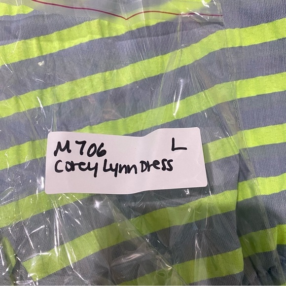 Corey Lynn Calter Anthropologie Bayside Off Shoulder Dress Green Striped Size L - Picture 11 of 11